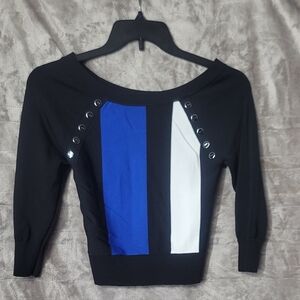 New York & Company Women's Colorblock Crewneck - Black, Blue, White